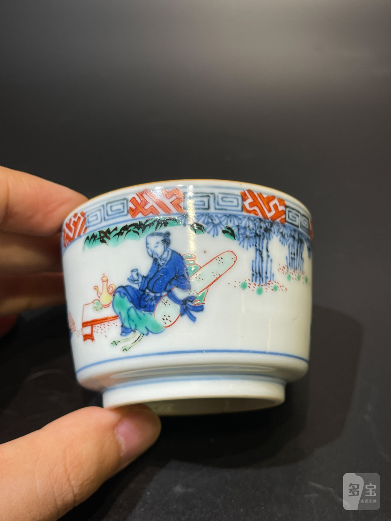 明末清初 青花五彩高士图琴炉 - 图4